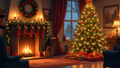 Cozy Christmas living room with festive decorations representing holiday warmth and joy
