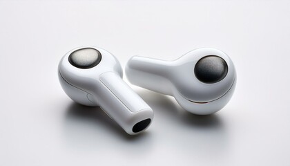  Wireless earbuds with minimalistic design against a plain white background