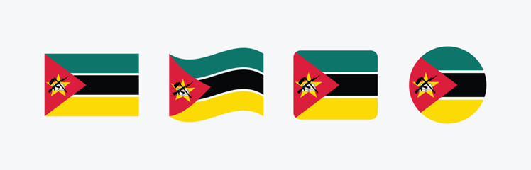 Vector Mozambique flag. Set of Mozambique Flags Collection. 