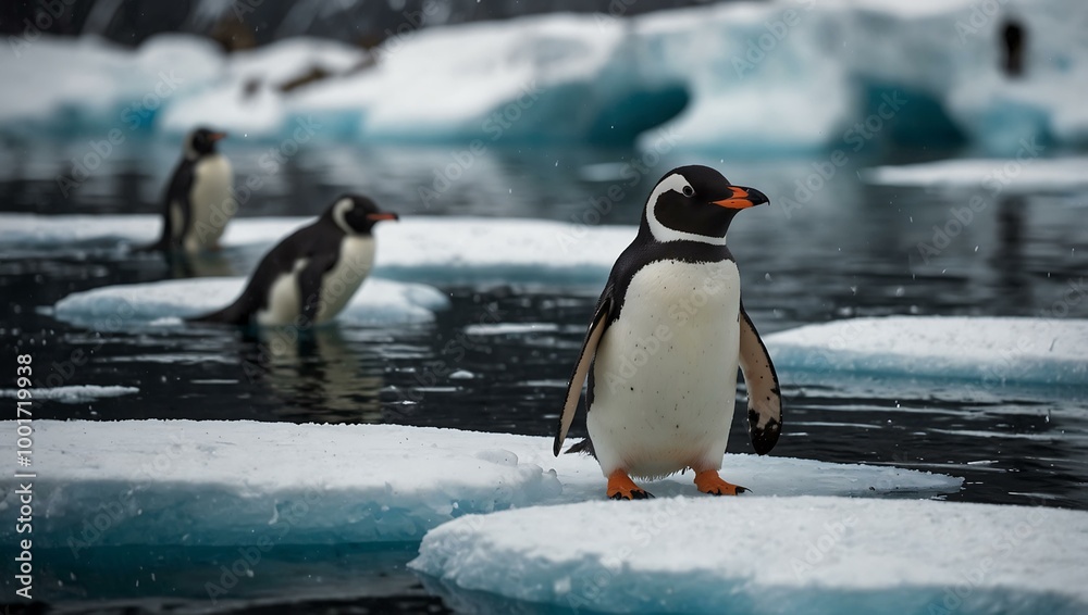 Canvas Prints penguins floating on ice.