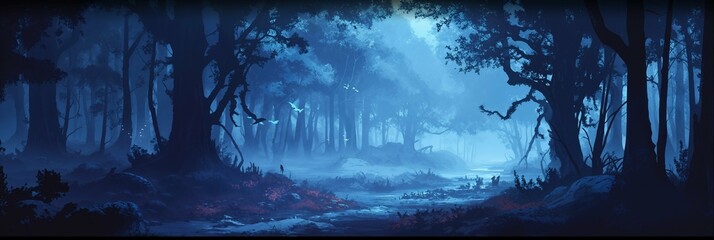 Fantasy Forest Landscape Background Panorama Concept Drawing image HD Print Neo Game Art V12