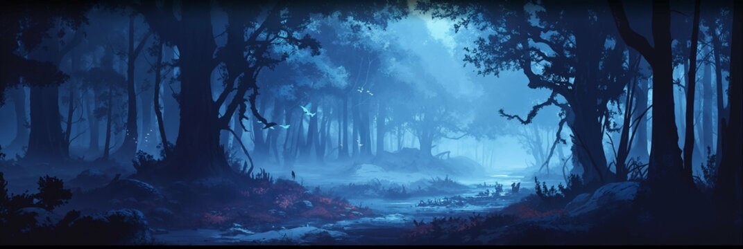 Fantasy Forest Landscape Background Panorama Concept Drawing image HD Print Neo Game Art V12