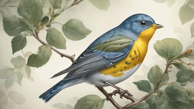 Watercolor illustration of a northern parula bird
