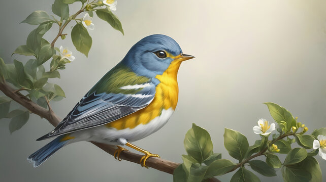 Northern parula bird illustration background wallpaper