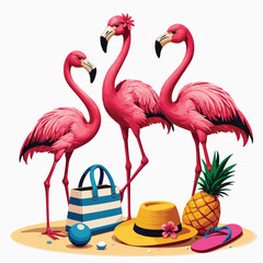 Fototapeta premium Illustration of Classic Flamingo on Summer Holiday
