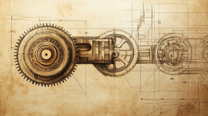 Illustrate a technical drawing or blueprint of a gear system, complete with measurements, annotations, and design specifications. 