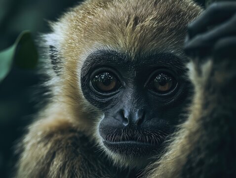 Close up on gibbon in nature --
