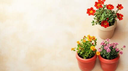 Cheerful Flower Pots on Sandy Background