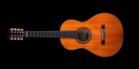 Obraz premium Vintage Acoustic Guitar in Sepia Tone on Wood Surface with Copy Space