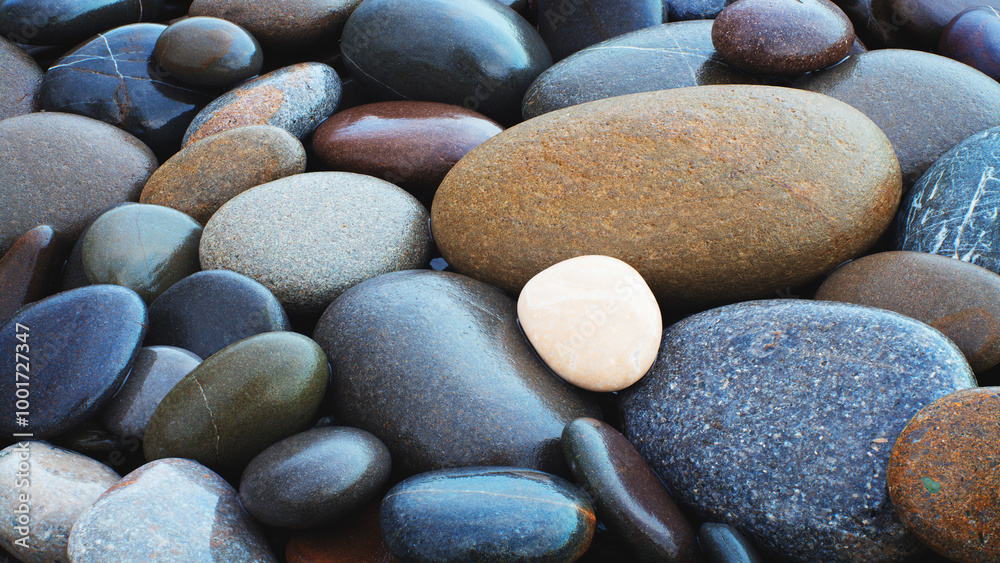 Poster abstract smooth round pebbles sea texture background.
