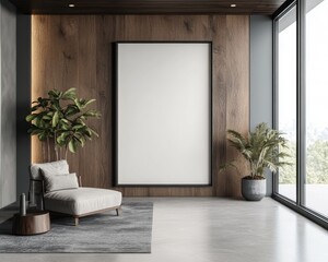 Modern Interior Design Mockup in Stylish Hallway with Poster Frame