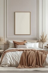 Cozy Bedroom Mockup with Frame on Table in Modern Interior Setting