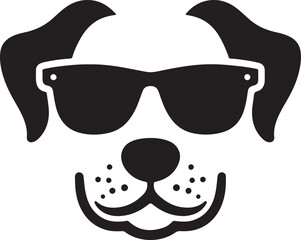 Simple dog head in sunglass silhouette vector style icon 