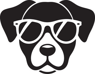 Simple dog head in sunglass silhouette vector style icon 