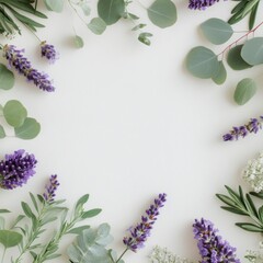 Naklejka premium A beautiful arrangement of lavender and greenery on a light background for decorative use