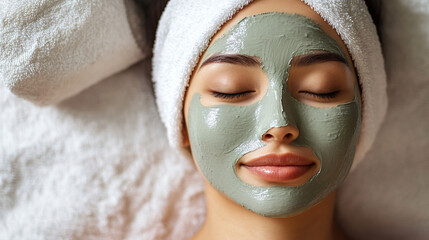  Woman with a Clay Face Mask
A woman with a clay face mask sits relaxed, showcasing the process of deep skin cleansing and care.