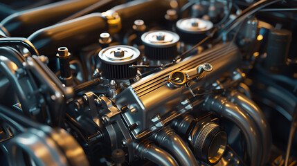 Detailed shot of an automobile engine photographed