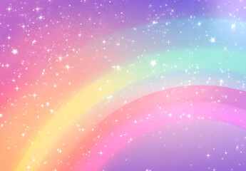 Obraz premium Dreamy Pastel Sky with Rainbow and Sparkling Stars - Fantasy Illustration