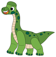 Naklejka premium cartoon scene with happy prehistoric animal brachiosaurus brontosaurus diplodocus dino dinosaur smiling and walking isolated on white background illustration for kids