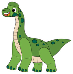 cartoon scene with happy prehistoric animal brachiosaurus brontosaurus diplodocus dino dinosaur smiling and walking isolated on white background illustration for kids