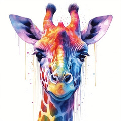 Gift a friend a multicolor giraffe watercolor with a delightful Wildlife Conservation Art
