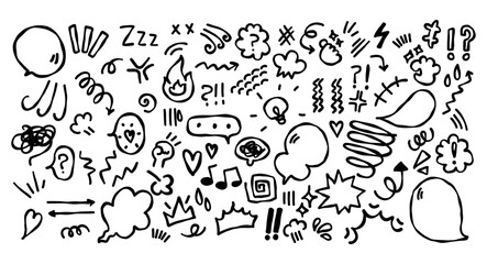 Naklejka premium Set of anime emotion effect. Doodle cartoon sparkle signs