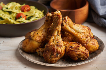 Grilled spiced chicken drumsticks