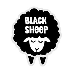 Hand-drawn black sheep illustration. Creative sticker symbolizing uniqueness, individuality, and standing out. Vector illustration for quirky designs, self-expression, and creativity.
