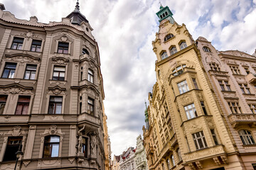 Prague, Czech Republic - July 16, 2024: Classic residential buildings in the old town of Prague in the Czech Republic
