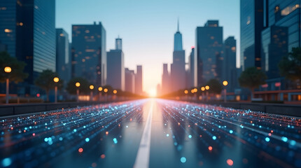 Innovation modern city with wireless network connection concept, abstract communication technology concept. Generative AI
