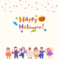 Happy Halloween Greeting Card with children in costumes