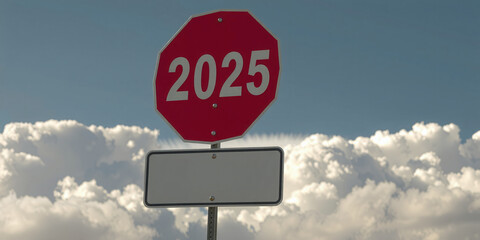 Obraz premium The lettering 2025 on or as a sign in front of a cloudy sky, future prospects for the coming year