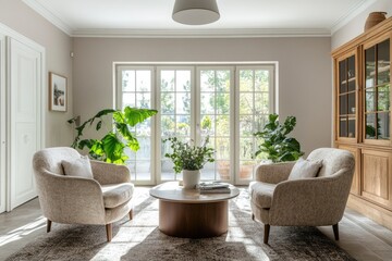 Fototapeta premium Cozy Scandinavian Living Room with Modern Interior Design Elements