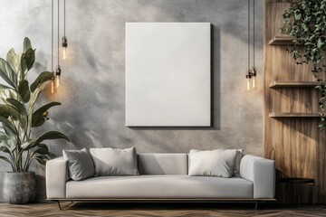 Contemporary Living Room with Minimalist Design and Stylish Wood Shelf