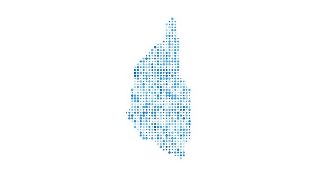 Penang Island dotted digital map. Map of Penang Island with pulsating colored circles. Shape filled with blue disks. Attractive video.