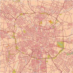 Map of Chengdu in China in a sandy theme. Contains layered vector with roads water, parks, etc.