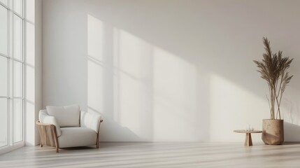 Modern Minimalist Living Room Interior with Wooden Furniture and Cozy Decor