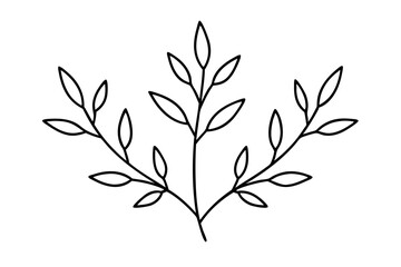 Floral branch and minimalist leaves for logo or tattoo. Hand drawn line wedding herb, elegant wildflowers. Minimal line art drawing for print, cover or wallpaper