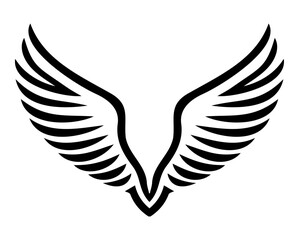 Stylized black wing design representing freedom and flight, suitable for tattoo or graphic art, on a white background