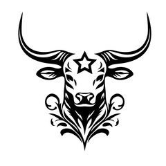 Stylized depiction of a bull's head with horns.