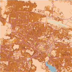 Map of Kabul in Afghanistan in a sandy theme. Contains layered vector with roads water, parks, etc.