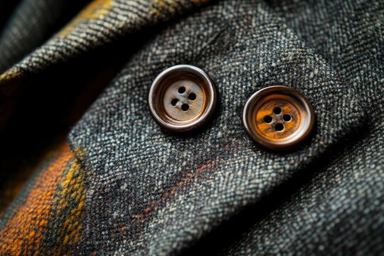 Buttons on the sleeve of a men's jacket. Close-up button with generative ai