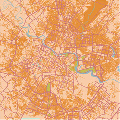Map of Lucknow in India in a sandy theme. Contains layered vector with roads water, parks, etc.