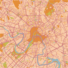 Map of Moscow in Russia in a sandy theme. Contains layered vector with roads water, parks, etc.