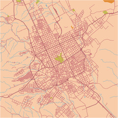 Map of Riyadh in Saudi Arabia in a sandy theme. Contains layered vector with roads water, parks, etc.