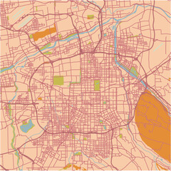 Map of Xi in an in a sandy theme. Contains layered vector with roads water, parks, etc.