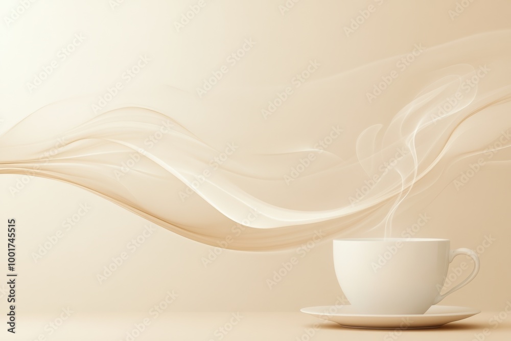 Aufkleber abstract swirling steam rises gracefully from an invisible coffee cup against a soft, neutral backgr