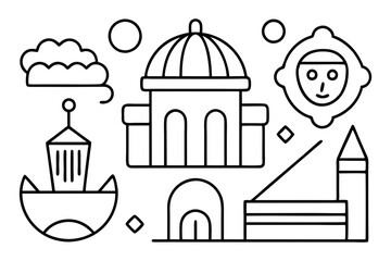 Fototapeta premium Art and culture line icons collection. Big UI icon set in a flat design. Thin outline icons pack. Vector illustration