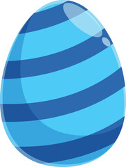 Blue easter egg with dark blue stripes is standing alone on a white background