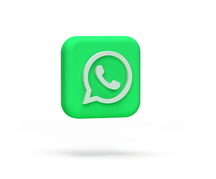 WhatsApp messenger icon and cube, box. 3d render on the topic of social networks, communication, the Internet, and messages. Minimal, modern style. Transparent background.